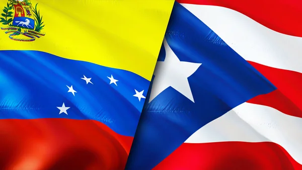 Venezuela Och Puerto Rico Flaggor Viftande Flagga Design Venezuela Puerto — Stockfoto