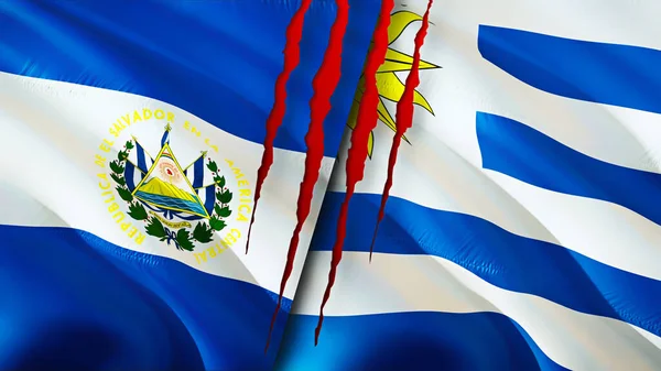 Salvador Uruguay Flags Scar Concept Waving Flag Rendering Salvador Uruguay — Stock Photo, Image
