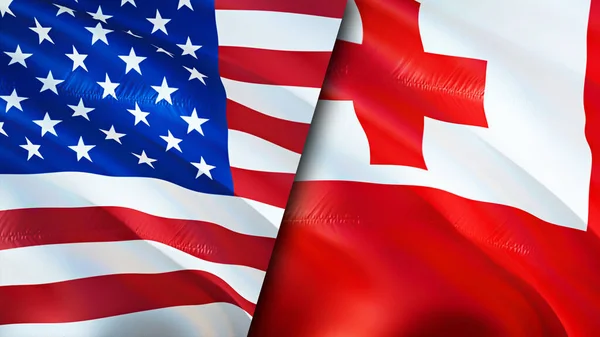USA and Tonga flags. 3D Waving flag design. USA Tonga flag, picture, wallpaper. USA vs Tonga image,3D rendering. USA Tonga relations alliance and Trade,travel,tourism concep