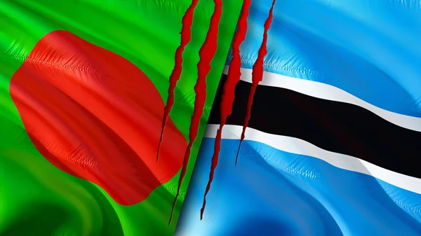 Bandiere Bangladesh Botswana Con Concetto Cicatrice Bandiera Sventolante Rendering Bangladesh — Foto Stock