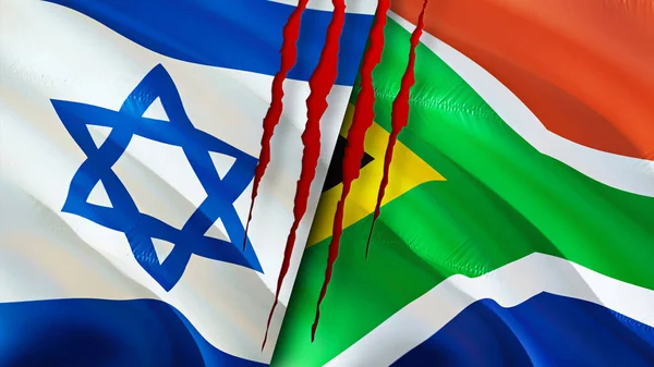 Israël Zuid Afrika Vlaggen Met Litteken Concept Wuivende Vlag Weergave — Stockfoto