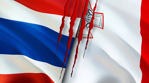 Thailand Malta Vlaggen Met Litteken Concept Wuivende Vlag Weergave Concept — Stockfoto