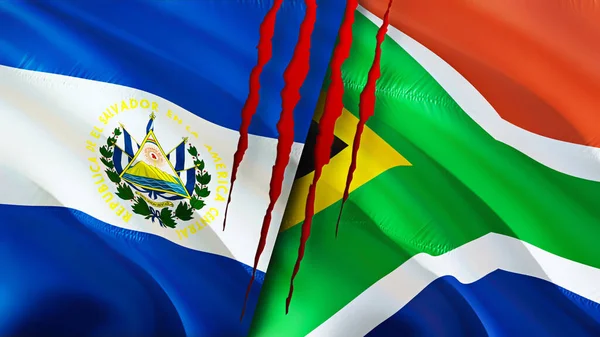 Сальвадор Південноафриканські Прапори Схемою Шрамів Розгортання Прапора Рендеринга Сальвадор Південна — стокове фото
