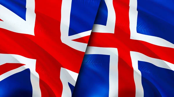 United Kingdom Iceland Flags Waving Flag Design United Kingdom Iceland — Stock Photo, Image