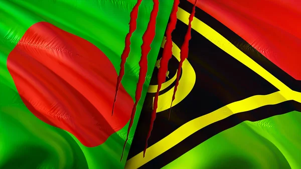 Bandeiras Bangladesh Vanuatu Com Conceito Cicatriz Bandeira Ondulada Renderização Bangladesh — Fotografia de Stock