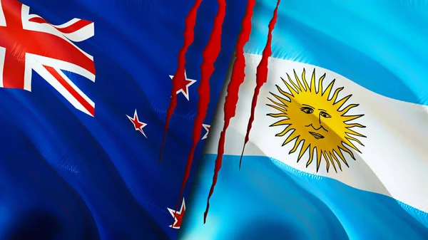 Bandiere Nuova Zelanda Argentina Con Concetto Cicatrice Sventolando Bandiera Rendering — Foto Stock