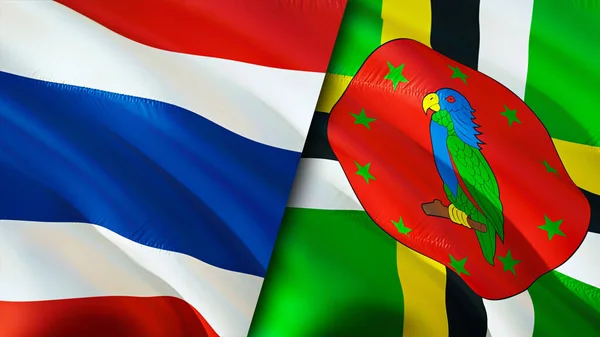 Thailand Och Dominica Flaggor Viftande Flagga Design Thailand Dominica Flagga — Stockfoto