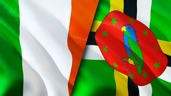 Vlaggen Van Ierland Dominica Waving Vlag Ontwerp Ierland Dominica Vlag — Stockfoto