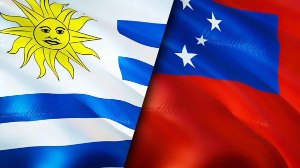 Σημαίες Ουρουγουάης Και Σαμόα Σχεδιασμός Τρισδιάστατης Κυματιστή Σημαίας Σημαία Της — Φωτογραφία Αρχείου