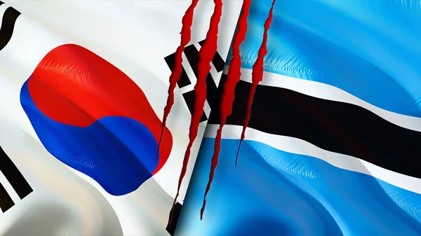 South Korea Botswana Flags Scar Concept Waving Flag Rendering South — Stock Photo, Image