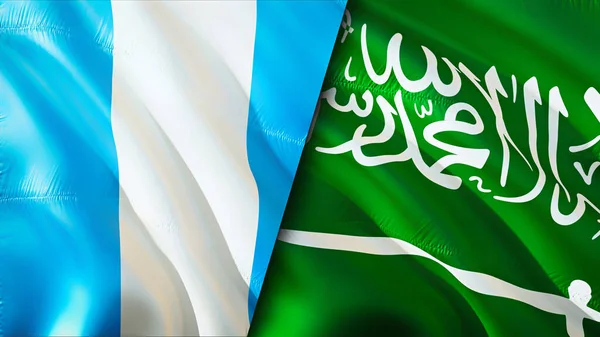 Guatemala and Saudi Arabia flags. 3D Waving flag design. Guatemala Saudi Arabia flag, picture, wallpaper. Guatemala vs Saudi Arabia image,3D rendering. Guatemala Saudi Arabia relations war allianc