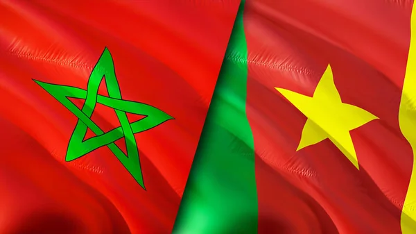 Marokkó Kamerun Zászlói Integető Zászló Design Marokkó Kamerun Zászló Kép — Stock Fotó