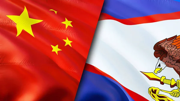 China and American Samoa flags. 3D Waving flag design. China American Samoa flag, picture, wallpaper. China vs American Samoa image,3D rendering. China American Samoa relations alliance an
