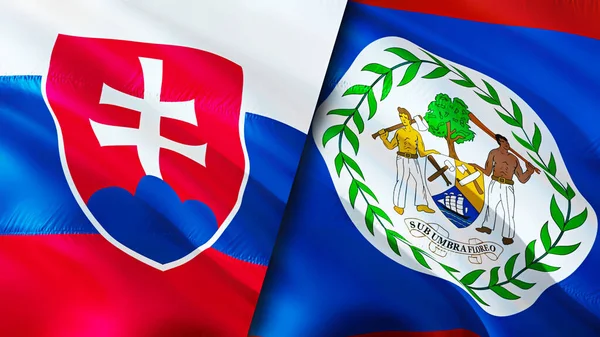 Slovakiska Och Belize Flaggor Viftande Flagga Design Slovakien Belize Flagga — Stockfoto