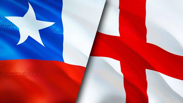 Chile and England flags. 3D Waving flag design. Chile England flag, picture, wallpaper. Chile vs England image,3D rendering. Chile England relations alliance and Trade,travel,tourism concep