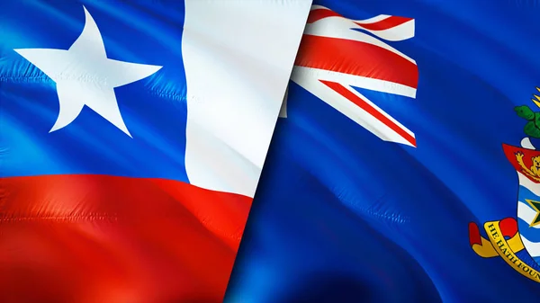 智利和开曼群岛的国旗 3D波浪旗帜设计 智利开曼群岛国旗 智利对开曼群岛图像 3D渲染 智利开曼群岛关系联盟 — 图库照片