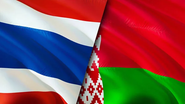 Thailand and Belarus flags. 3D Waving flag design. Thailand Belarus flag, picture, wallpaper. Thailand vs Belarus image,3D rendering. Thailand Belarus relations alliance and Trade,travel,touris