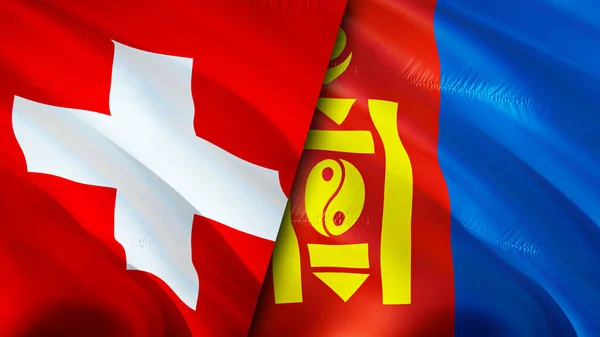 Svájc Mongólia Zászlói Integető Zászló Design Svájc Mongólia Zászló Kép — Stock Fotó