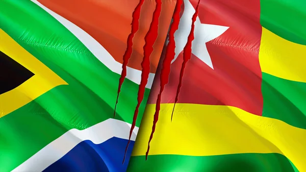 África Sul Togo Bandeiras Com Cicatriz Conceito Bandeira Ondulada Renderização — Fotografia de Stock