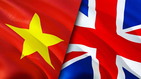 Vietnam and United Kingdom flags with scar concept. Waving flag,3D rendering. Vietnam and United Kingdom conflict concept. Vietnam United Kingdom relations concept. flag of Vietnam and Unite
