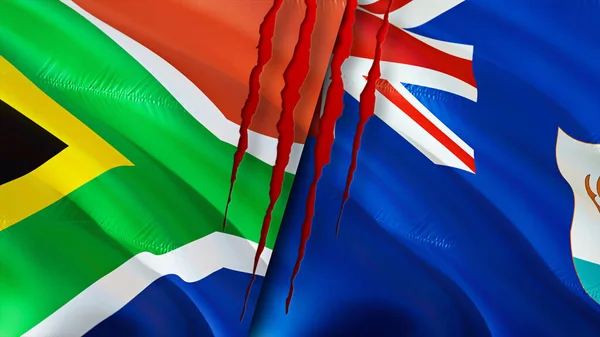 África Sul Bandeiras Anguilla Com Conceito Cicatriz Bandeira Ondulada Renderização — Fotografia de Stock