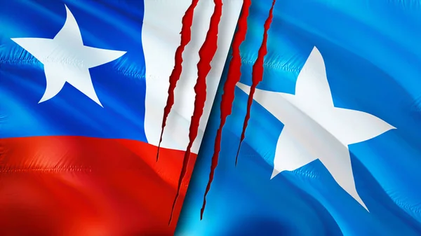 チリとソマリアの国旗には傷の概念がある 旗を振って3Dレンダリング チリとソマリアの紛争の概念 ソマリア関係の概念 チリとソマリアの危機戦争攻撃コンプ — ストック写真