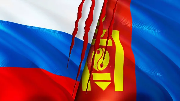 Russia Mongolia Flags Scar Concept Waving Flag Rendering Russia Mongolia — Stock Photo, Image