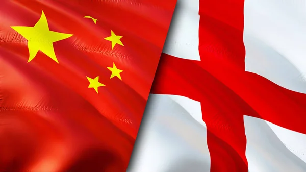 China and England flags. 3D Waving flag design. China England flag, picture, wallpaper. China vs England image,3D rendering. China England relations alliance and Trade,travel,tourism concep