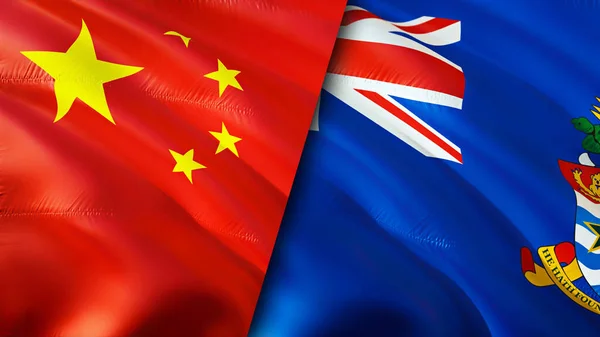 China and Cayman Islands flags. 3D Waving flag design. China Cayman Islands flag, picture, wallpaper. China vs Cayman Islands image,3D rendering. China Cayman Islands relations alliance an