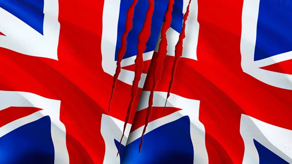 Birleşik Krallık Birleşik Krallık Bayrakları Yara Izi Kavramına Sahiptir Dalgalanan — Stok fotoğraf