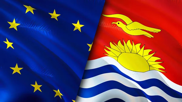 European Union and Kiribati flags. 3D Waving flag design. European Union Kiribati flag, picture, wallpaper. European Union vs Kiribati image,3D rendering. European Union Kiribati relations allianc
