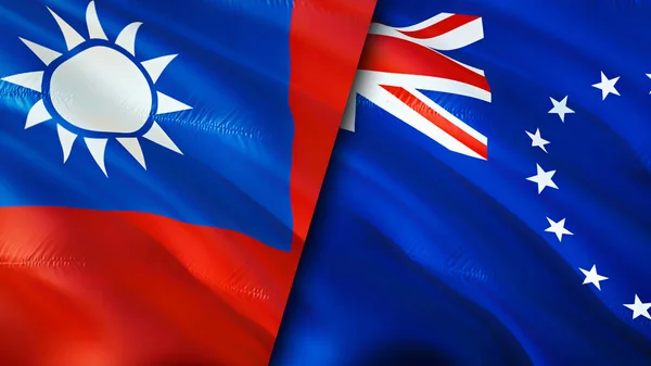 Taiwan Cook Islands Flags Waving Flag Design Taiwan Cook Islands — Stock Photo, Image