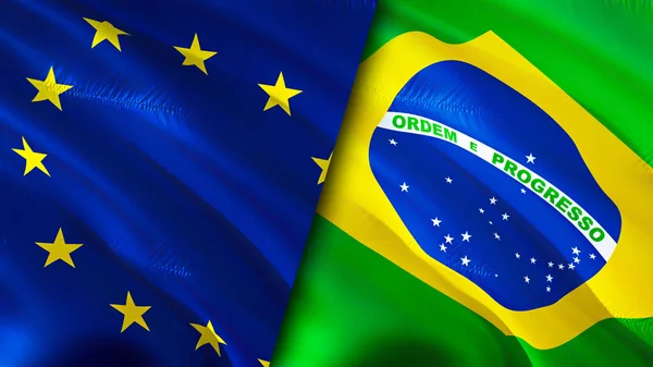 Banderas Unión Europea Brasil Diseño Banderas Waving Unión Europea Bandera — Foto de Stock
