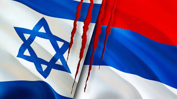 Flagi Izraela Serbii Blizną Machanie Flagą Renderowanie Koncepcja Konfliktu Izraela — Zdjęcie stockowe