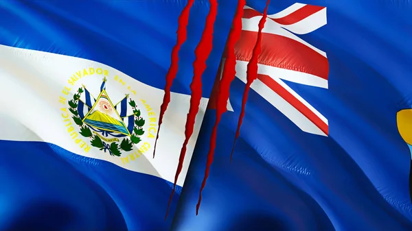Banderas Salvador Santa Helena Con Concepto Cicatriz Ondeando Bandera Renderizado — Foto de Stock