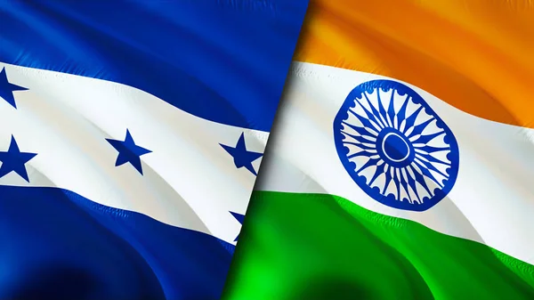 Honduras and India flags. 3D Waving flag design. Honduras India flag, picture, wallpaper. Honduras vs India image,3D rendering. Honduras India relations alliance and Trade,travel,tourism concep