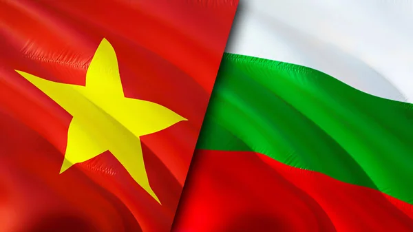 Vietnam and Bulgaria flags with scar concept. Waving flag,3D rendering. Vietnam and Bulgaria conflict concept. Vietnam Bulgaria relations concept. flag of Vietnam and Bulgaria crisis,war, attac
