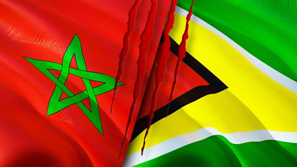 Marruecos Guyana Banderas Con Concepto Cicatriz Bandera Ondeante Representación Marruecos — Foto de Stock