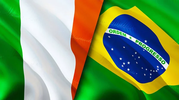 Banderas Irlanda Brasil Diseño Banderas Waving Irlanda Brasil Bandera Foto — Foto de Stock