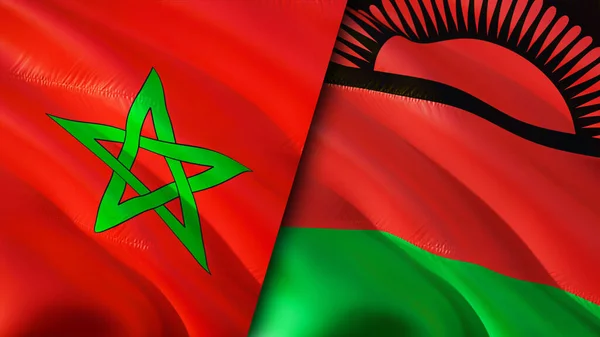 Drapeaux Maroc Malawi Drapeau Agitant Design Maroc Drapeau Malawi Image — Photo