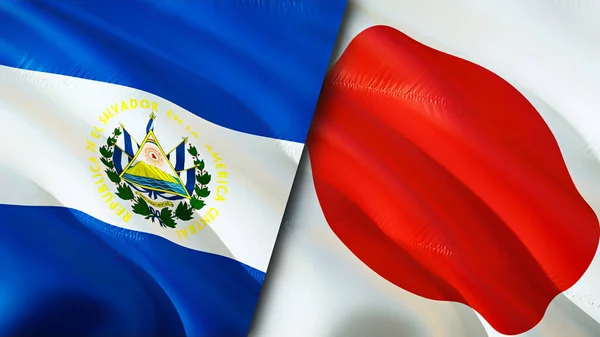 El Salvador and Japan flags. 3D Waving flag design. El Salvador Japan flag, picture, wallpaper. El Salvador vs Japan image,3D rendering. El Salvador Japan relations war alliance concept.Trade