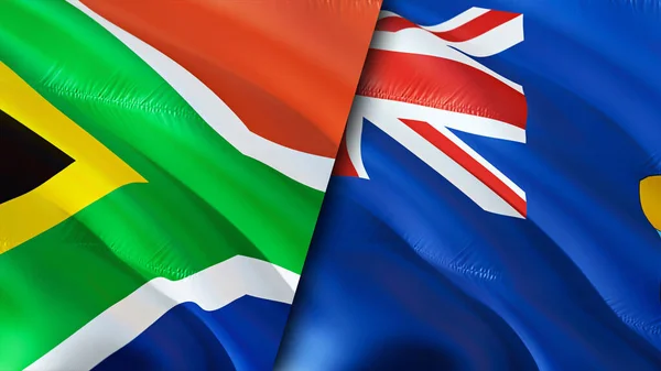 South Africa and Saint Helena flags. 3D Waving flag design. South Africa Saint Helena flag, picture, wallpaper. South Africa vs Saint Helena image,3D rendering. South Africa Saint Helena relation