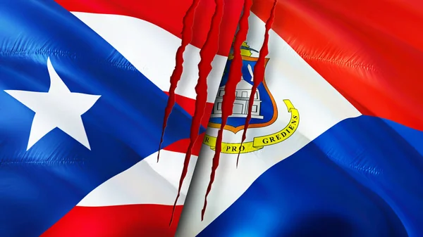 푸에르토리코와 깃발에는 흉터가 웨이브 플래그 렌더링 포르토 Puerto Rico Sint — 스톡 사진