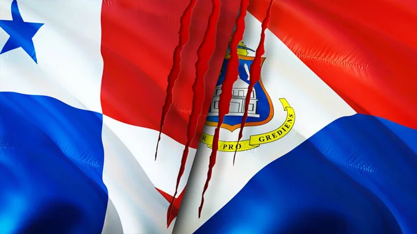 Panama Sint Maarten Flags Scar Concept Waving Flag Rendering Panama — Stock Photo, Image