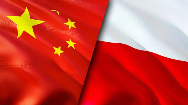 China and Poland flags. 3D Waving flag design. China Poland flag, picture, wallpaper. China vs Poland image,3D rendering. China Poland relations alliance and Trade,travel,tourism concep