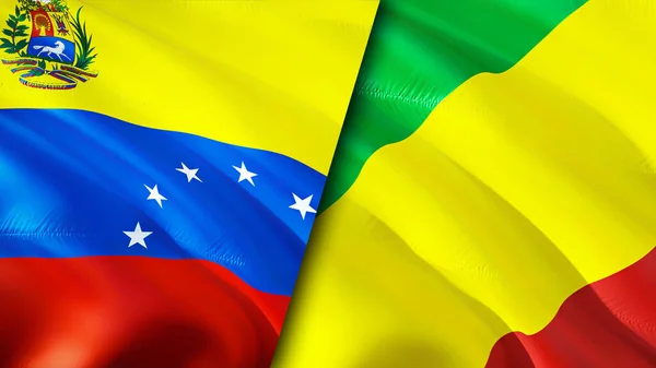 Venezuelas Och Kongos Flaggor Viftande Flagga Design Venezuela Kongo Flagga — Stockfoto