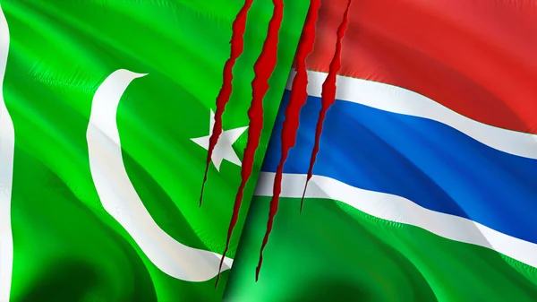 Pakistan Und Gambia Flaggen Mit Narbenkonzept Fahnenschwenken Rendering Konfliktkonzept Für — Stockfoto