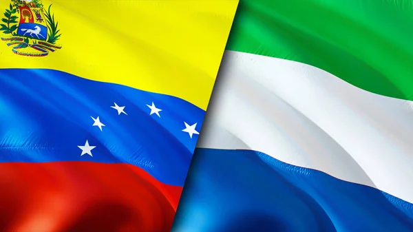 委内瑞拉和塞拉利昂的国旗 3D波浪旗帜设计 委内瑞拉塞拉利昂国旗 委内瑞拉对塞拉利昂的图像 3D渲染 委内瑞拉塞拉利昂关系联盟 — 图库照片