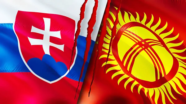 Slovakia Kyrgyzstan Flags Scar Concept Waving Flag Rendering Slovakia Kyrgyzstan — Stock Photo, Image