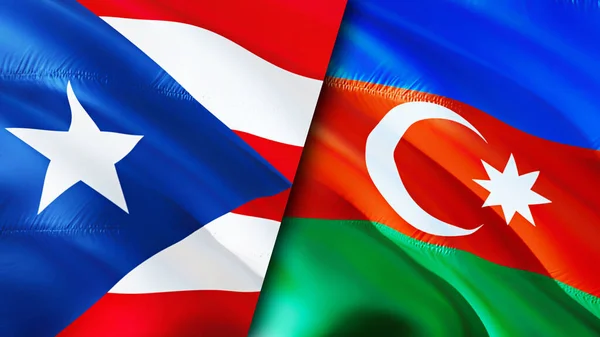 Puerto Rico and Azerbaijan flags. 3D Waving flag design. Puerto Rico Azerbaijan flag, picture, wallpaper. Puerto Rico vs Azerbaijan image,3D rendering. Puerto Rico Azerbaijan relations alliance an